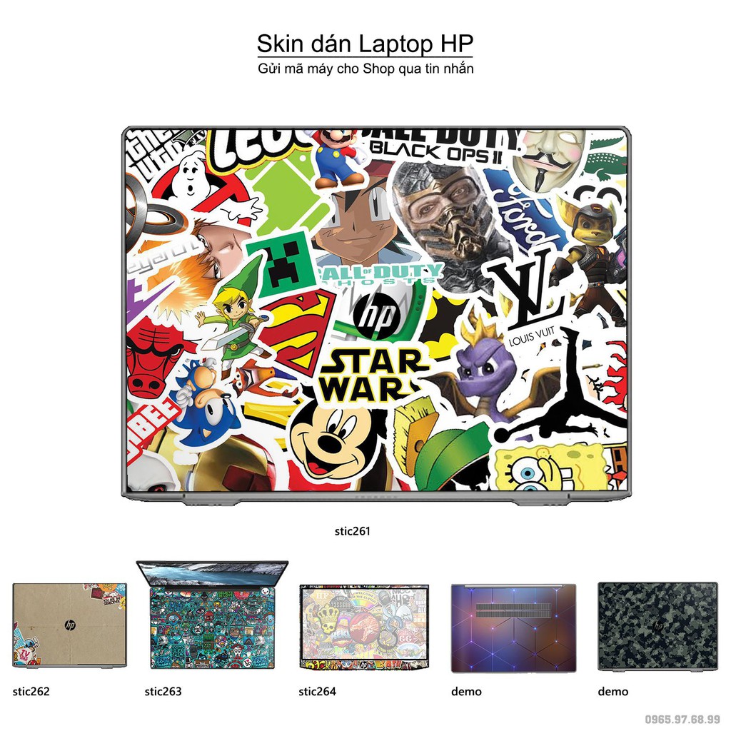 Skin dán Laptop HP in hình sticker bomb _nhiều mẫu 2 (inbox mã máy cho Shop)