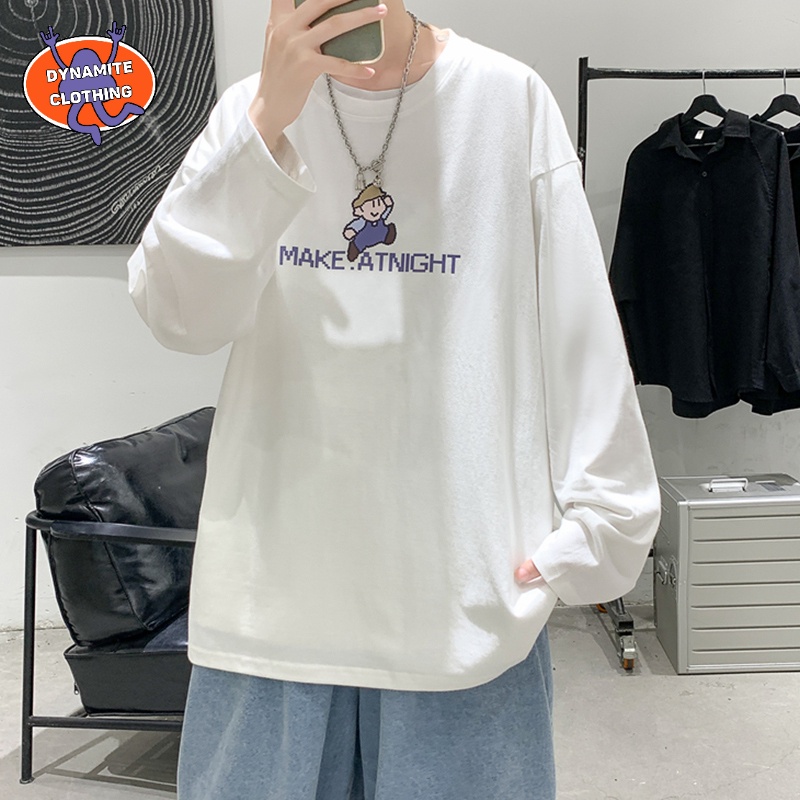 Áo Thun Tay Dài Cổ Tròn Dáng Rộng In Họa Tiết Hoạt Hình Dễ Phối Đồ Thời Trang Cho Nam Size M-5XL