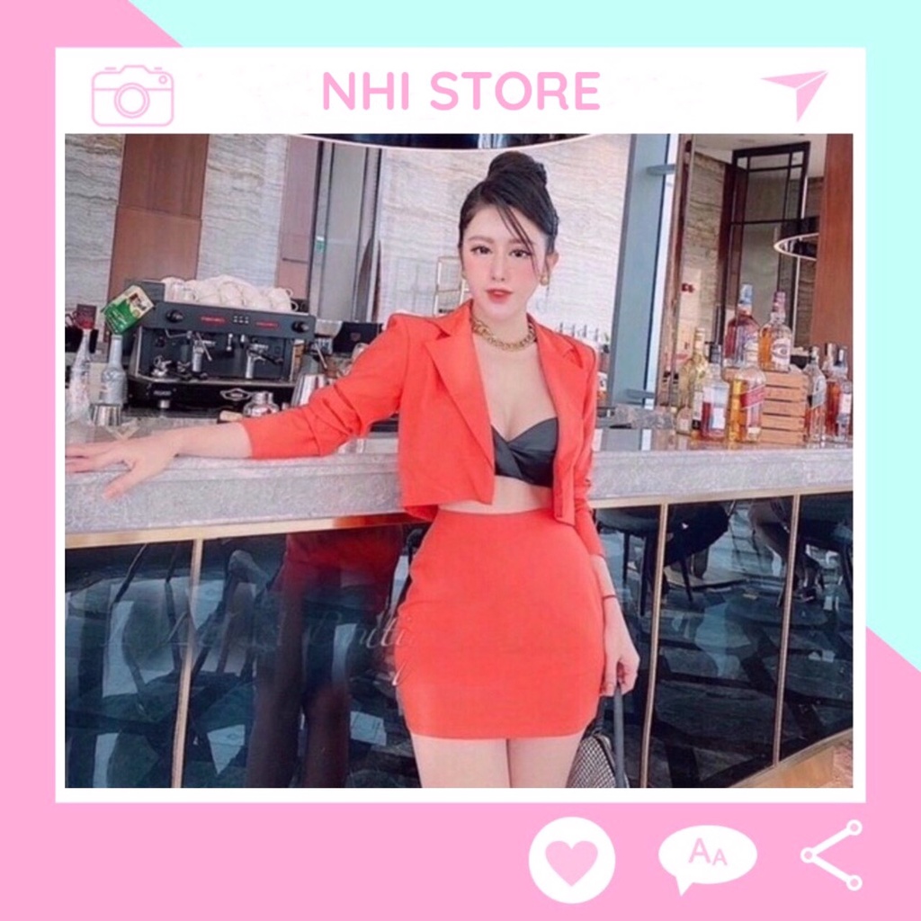 [FREESHIP 50K]Set Đồ Kiểu Nhistore Áo Khoác Vest Croptop Chân Váy A Kèm Áo Bra Ren Sexy Sang Chảnh Freesize Dưới 55kg