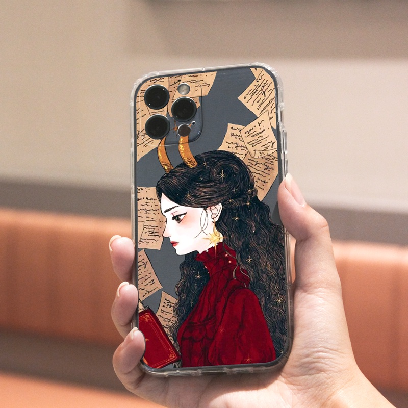 Ốp lưng iphone Ốp điện thoại SUNTAIHO TPU trong suốt viền vuông in hình cô gái cho IPhone 13 12 11 Pro Max X XS Max XR 8 7 6 6S Plus