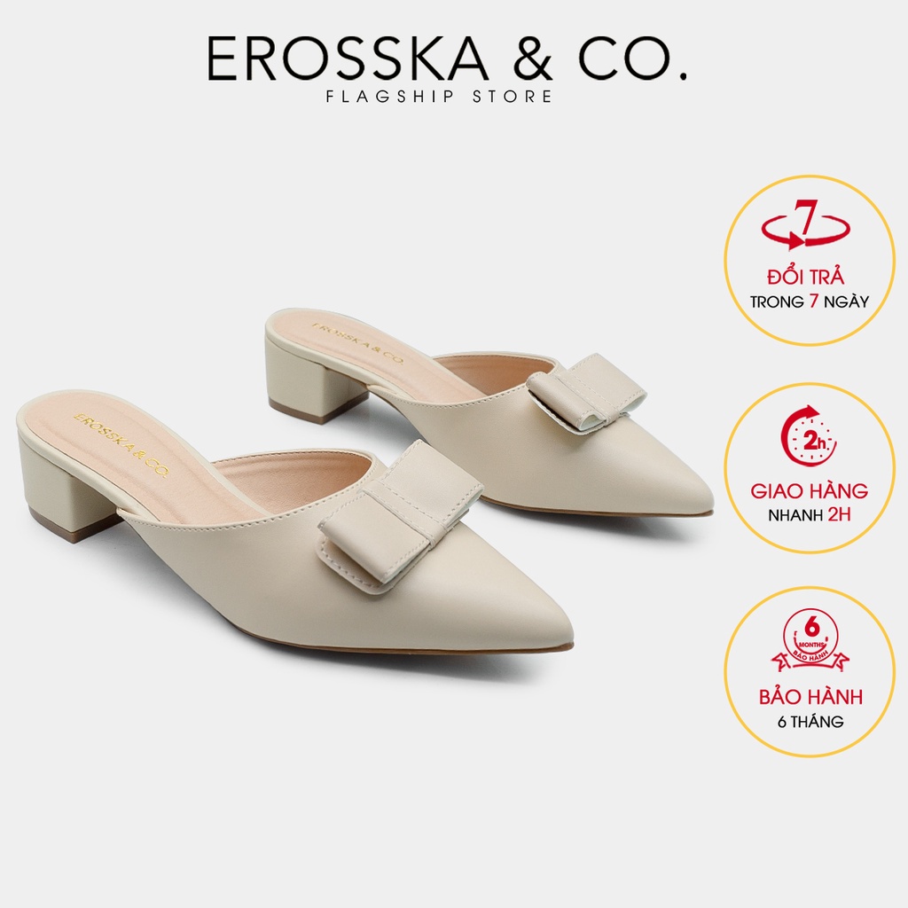 Erosska - Dép sục nữ Erosska 2022 đính nơ gót vuông cao 4cm màu nude _ EH033