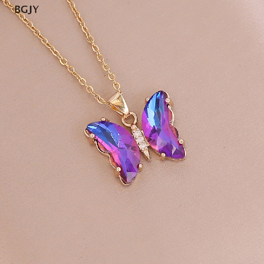 Vòng cổ Mặt Hình Bướm Bằng Thép Không Gỉ Màu Gradient Thời Trang Dành Cho Nữ Mới