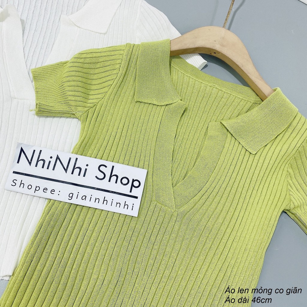 Áo len mỏng cổ khoét ngực, Áo len ngắn tay cổ bẻ sọc đũa co giãn CS0692 - NhiNhi Shop