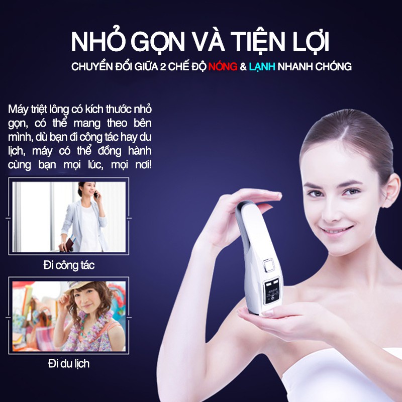 Máy triệt lông vĩnh viễn băng lạnh 9 cấp mini IPL PRO Đa năng, Trẻ hóa da, Triệt lông vĩnh viễn Bảo Hành 12T Qstore