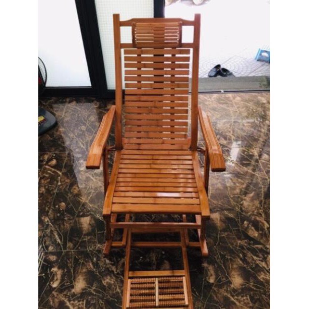 Ghế bập bênh thư giãn bằng gỗ, Ghế xích đu gỗ tựa lưng thư giãn, thay đổi nhiều tư thế nằm