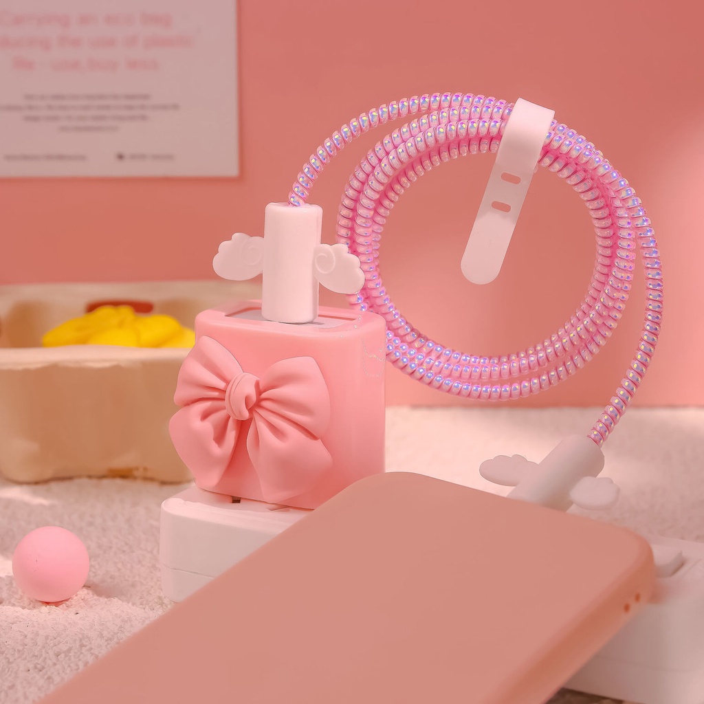 Bộ vỏ bảo vệ hình nơ dễ thương thích hợp cho bộ sạc iPhone 13 5w 18w 20w 11 12 New iPad Air 4 Pro 11 2021 Mini 6