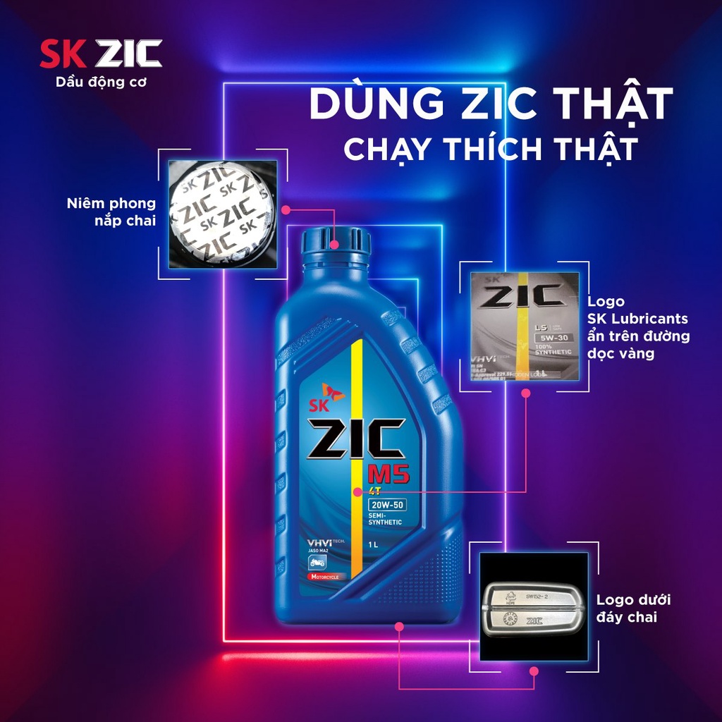 SK ZIC M5 4T 20W50 - Nhớt cho xe số bán tổng hợp