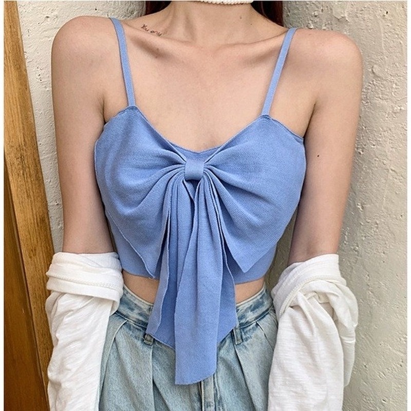 Áo hai dây GENAISHA dệt kim dáng ôm thắt nơ điệu đà thời trang Hàn Quốc cho nữ