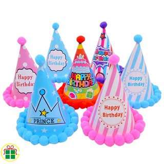 Mũ Sinh Nhật Đính Banh Lông Cho Bé