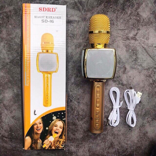 Micro Karaoke Không Dây Tích Hợp Loa Bluetooth SD16, Âm Thanh Chất Lượng Cao, Mic Bắt Giọng (Cắm Usb, Thẻ Nhớ, Cổng 3.5)