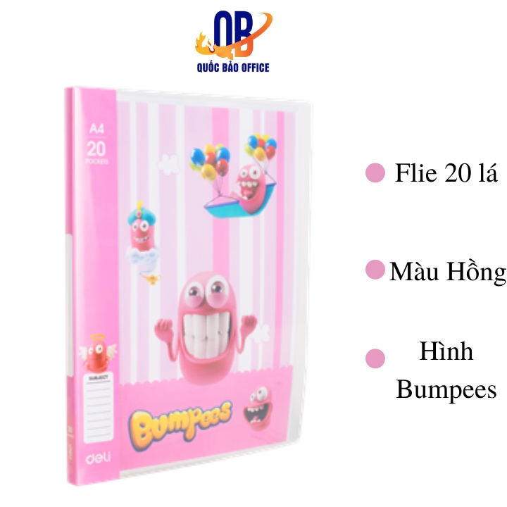 File lá Deli, bìa đựng tài liệu, giấy kiểm tra hình Bumpees 20 lá Z55002 – 40 lá Z55202 - 1 chiếc