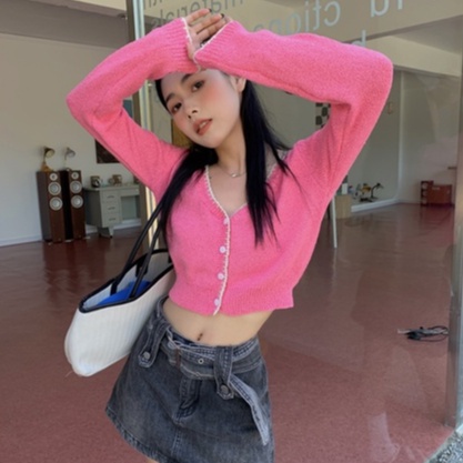 Áo cardigan ZHELIHANGFEI dệt kim tay dài cổ chữ V phong cách thời trang cho nữ