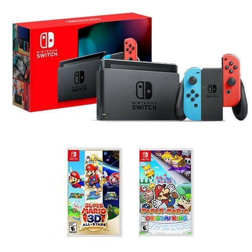  Máy Game Nintendo Switch v2 Neon Kèm Game Super Mario 3D All-Stars + Paper Mario: Origa