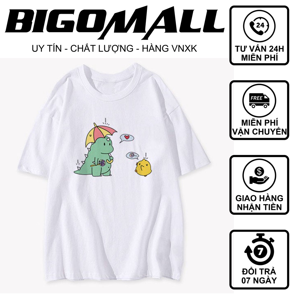 Áo phông nam nữ khủng long cầm ô gà con BIGOMALL - Áo thun Unisex Freesize 55kg