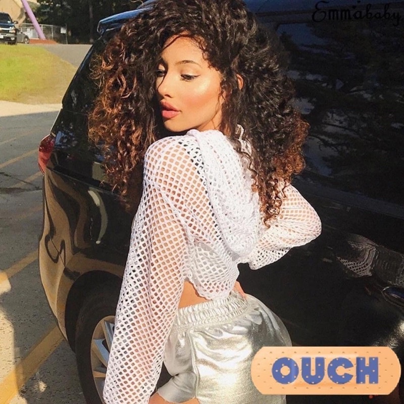 Áo khoác croptop dài tay đục lỗ dạng khoác ngoài cá tính có nón tập gym yoga