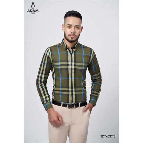 ÁO SƠ MI NAM ADAM STORE KẺ XANH RÊU BBR SDTKCDT3-S