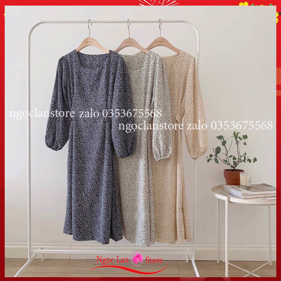 Đầm Hoa Nhí Dáng Dài 2 Lớp - Váy Hoa Vintage Thắt Nơ Eo