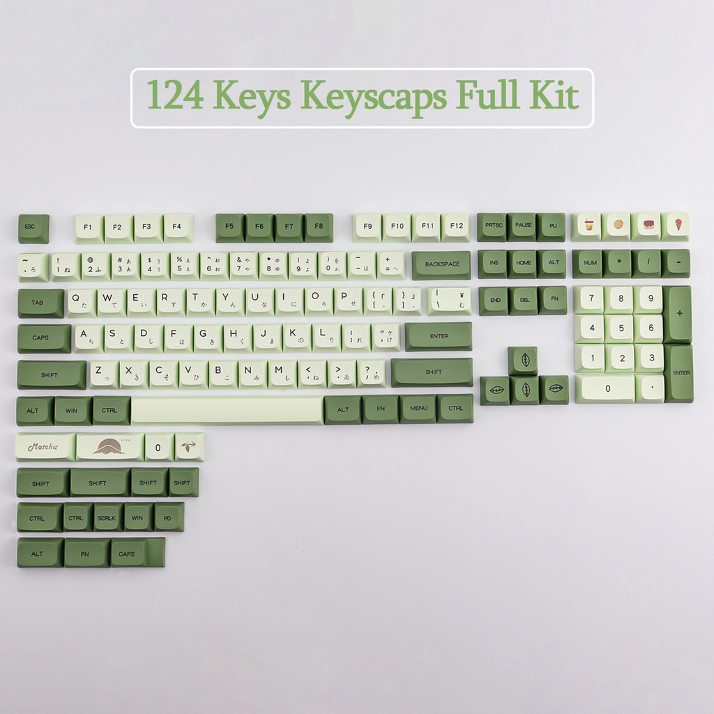 Keycaps, keycaps matcha Nhật Bản 124 Key Sublimation PBT Tương tự XDA Tương tự Cấu hình tương tự Matcha Nhật Bản Keycaps cho Cherry MX Bàn phím cơ Bàn phím chơi game keycaps