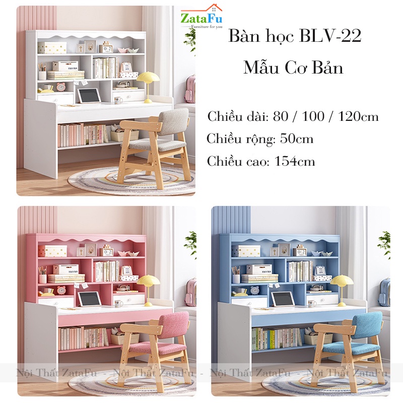 Bạn Học Cho Bé Trai Bé Gái Có Kệ Sách Ván MDF dày 17mm BLV-22 ZataFu