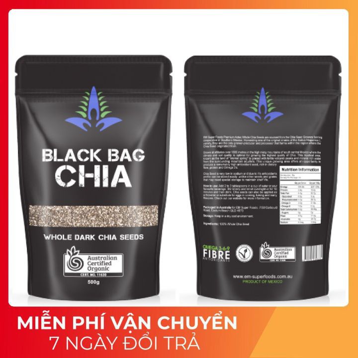 Hạt chia úc Black Bag [FREE SHIP - CAO CẤP] hàng sẵn, túi đen nhám zip mẫu mới nhất 500g,