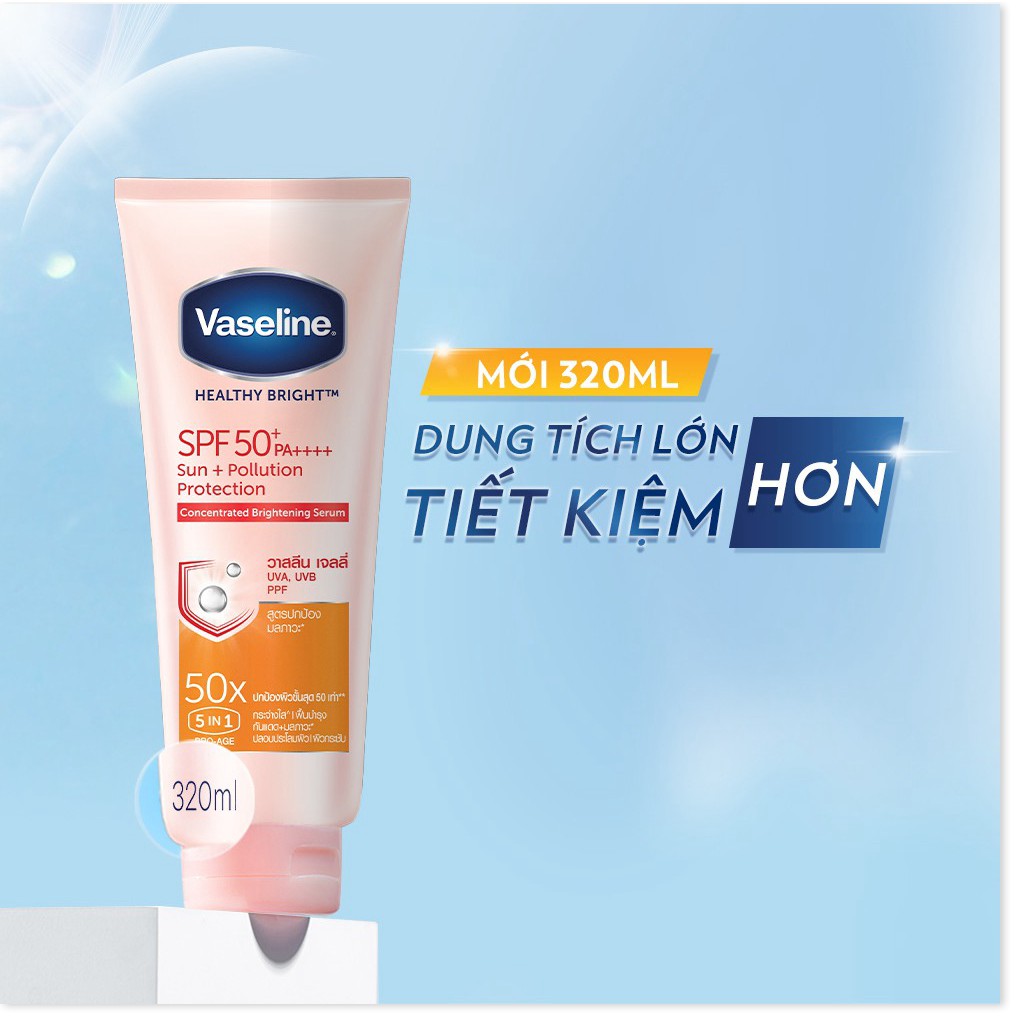 [Mã chiết khấu giảm giá sỉ mỹ phẩm chính hãng] Vaseline 50x Serum chống nắng cơ thể SPF50 + dưỡng da sáng khoẻ 320ML