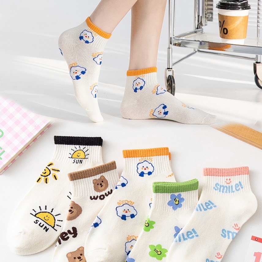 Sét 10 Đôi Tất Nữ Cổ Thấp Cotton Smile Nhiều HÌnh Siêu Xinh