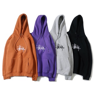 Áo hoodie tay dài dáng rộng thêu chữ Stussy thời trang nhiều màu tùy chọn cho nam và nữ