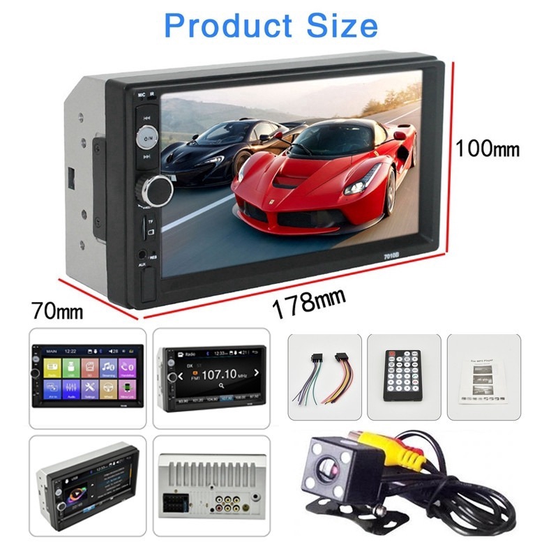 Thiết bị phát MP5 với màn hình cảm ứng 7010B 2 7 '' Inch HD 2 DIN Bluetooth hỗ trợ FM / USB / TF / và camera HD