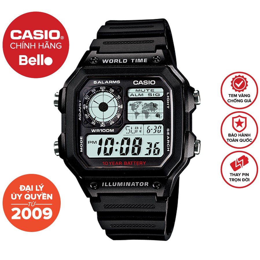 Đồng hồ dây nhựa Casio Nam AE-1200 chính hãng bảo hành 1 năm Pin trọn đời