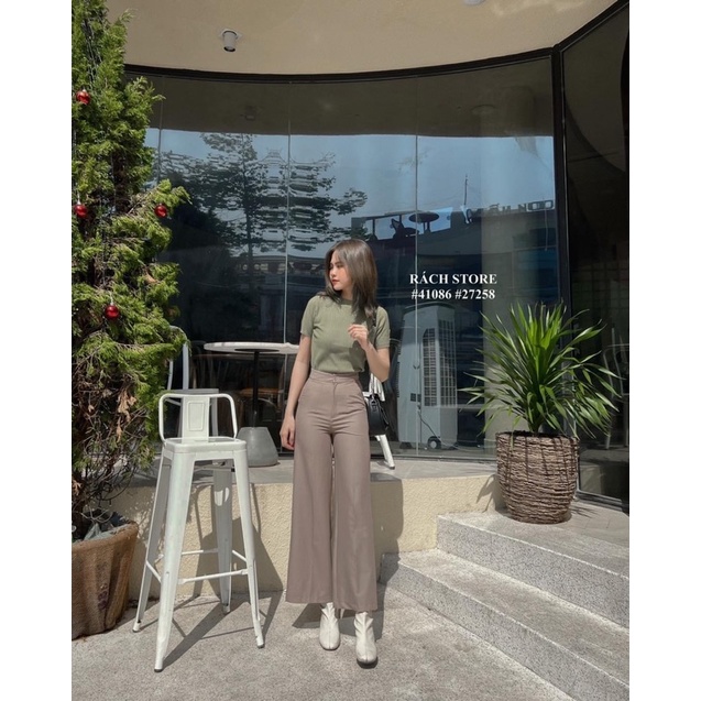[RÁCH STORE] ÁO LEN GÂN BASIC 3029 TRƠN TAY NGẮN/ QUẦN TÂY ỐNG RỘNG 1 NÚT