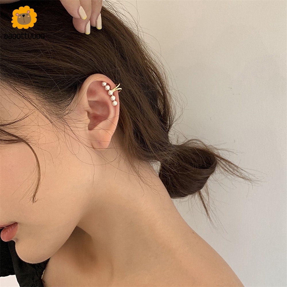 Khuyên kẹp vành tai đính hạt ngọc trai nhân tạo thời trang phong cách Hàn Quốc dành cho nữ