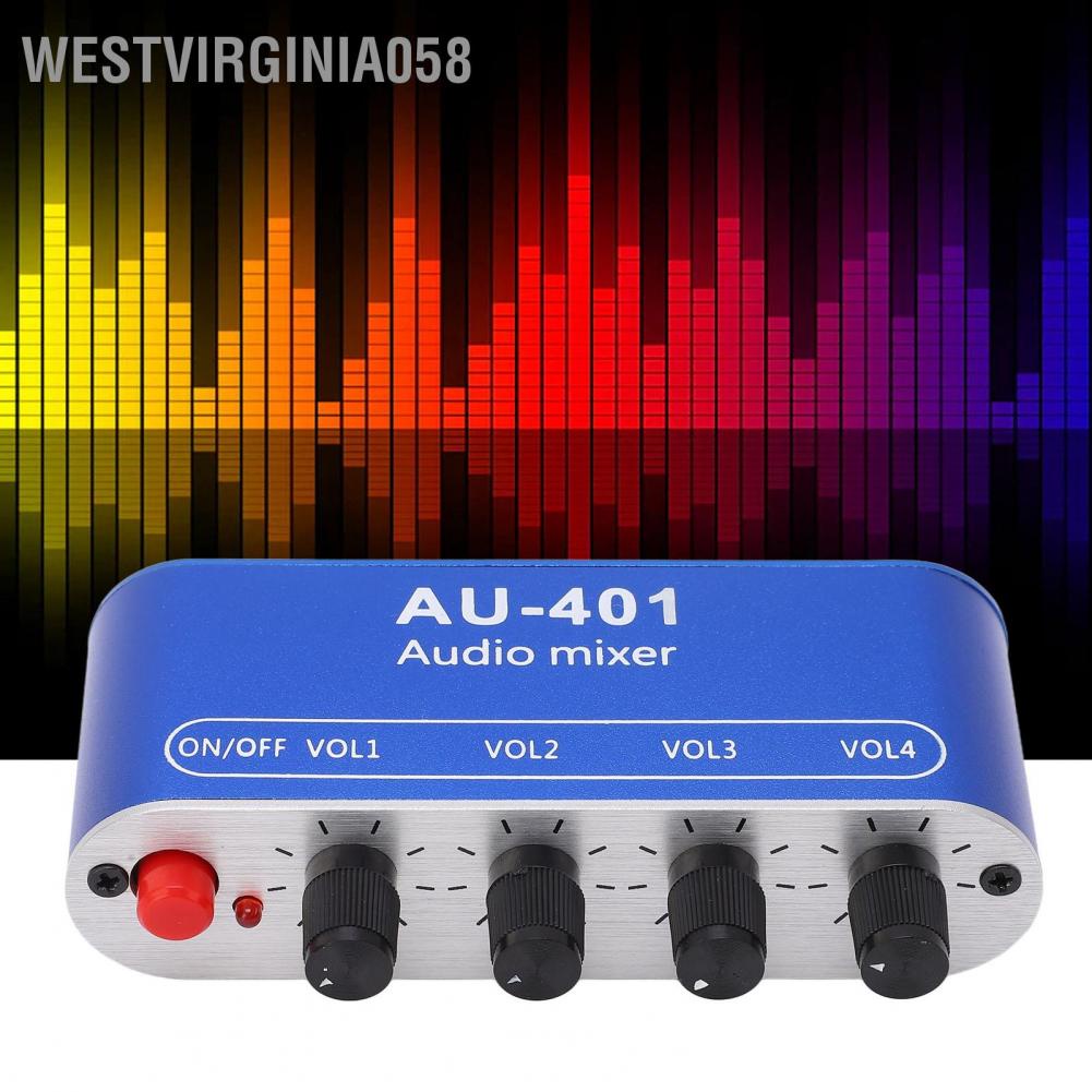 Westvirginia058 4 Đầu vào 1 ra Bộ trộn âm thanh Bảng nổi khuếch đại tai nghe DC 5‑12V Giắc cắm 3 5 mm