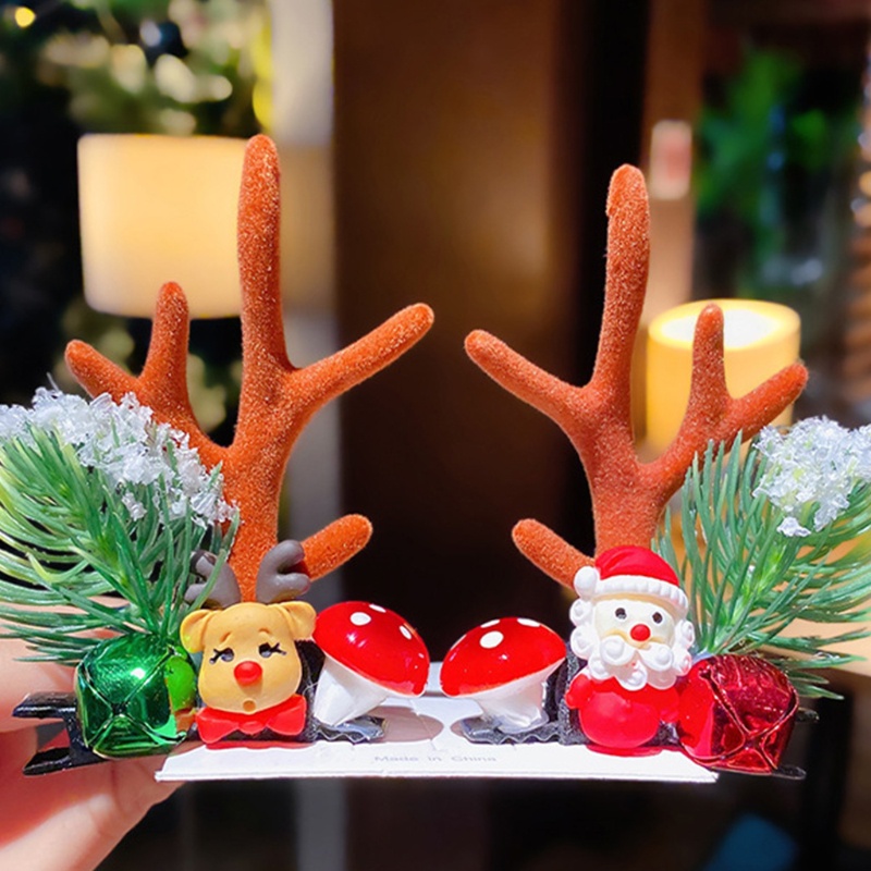 Set 2 Kẹp Tóc Hình Sừng Tuần Lộc Giáng Sinh Dễ Thương Cho Nữ