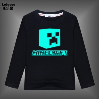 Áo Thun Tay Dài In Hình Minecraft Phát Sáng Cho Bé Trai