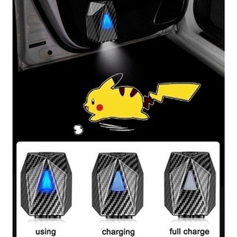 COD！Pikachu Đèn Logo Cửa Xe Hơi , Đèn Led chiếu cửa họa cho xe hơi Đèn chiếu laser không dây gắn cửa xe hơi hình phim hoạt hình năng động , Hello kitty Đèn chiếu ô tô@#spz