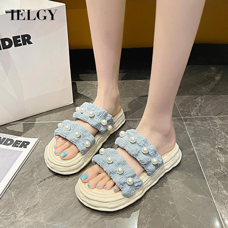 Dép Đế Bằng Đính Ngọc Trai Thời Trang Đơn Giản Cho Nữ