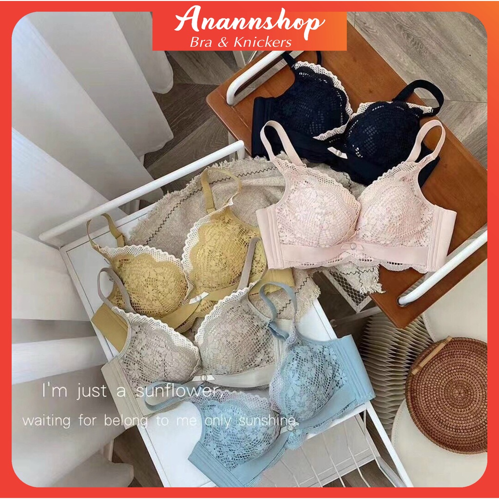 Bộ Đồ Lót Ren Nữ Cao Cấp Không Gọng Nâng Ngực Tạo Khe Quyễn Rũ Gợi Cảm 3069, Áo Lót Không Gọng Ren Hoa