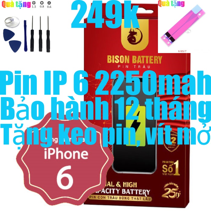 Pin iPhones 6 dung lượng cao 2250mAh BISON chính hãng