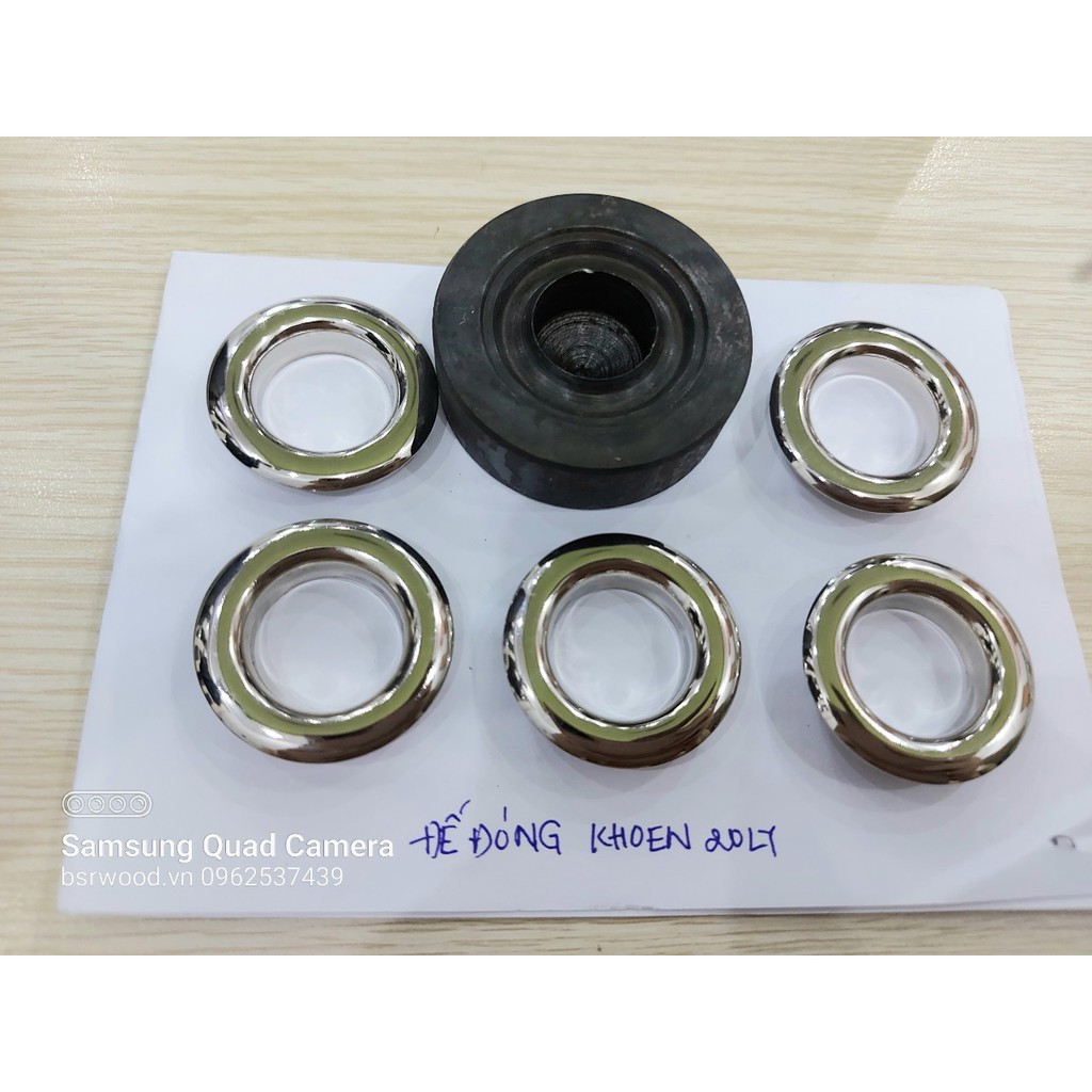 Cây tán khoen mắt cáo (cây đóng cuốn) và Cái đế kê đóng khoen mắt cáo (khoen ode) Cỡ 10mm và 20mm Bằng thép đen