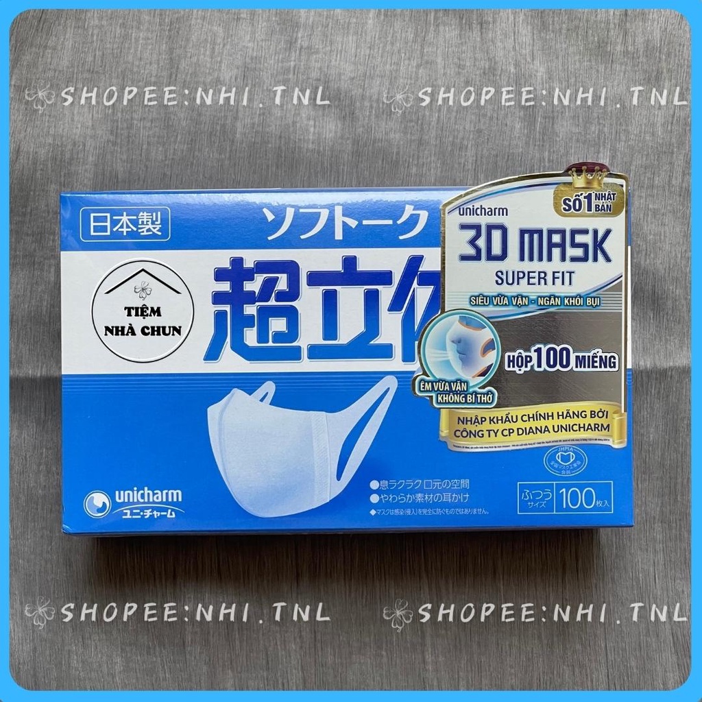 🔥[CHÍNH HÃNG] Hộp 100 miếng Khẩu trang Unicharm 3D Mask Super Fit Nhật Bản ngăn khói bụi 🔥