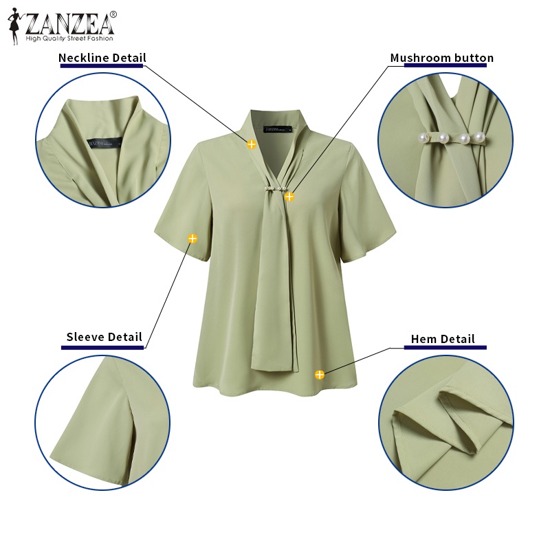 Zanzea Áo Sơ Mi Nữ Tay Ngắn Cổ Chữ V Thời Trang Thanh Lịch