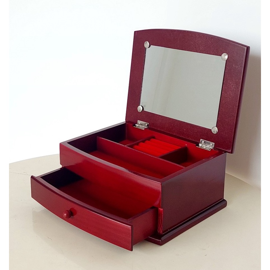 Hộp Nữ Trang Gỗ Trái Tim Có Gương 23.5x18 cm - Hàng VN Xuất Khẩu