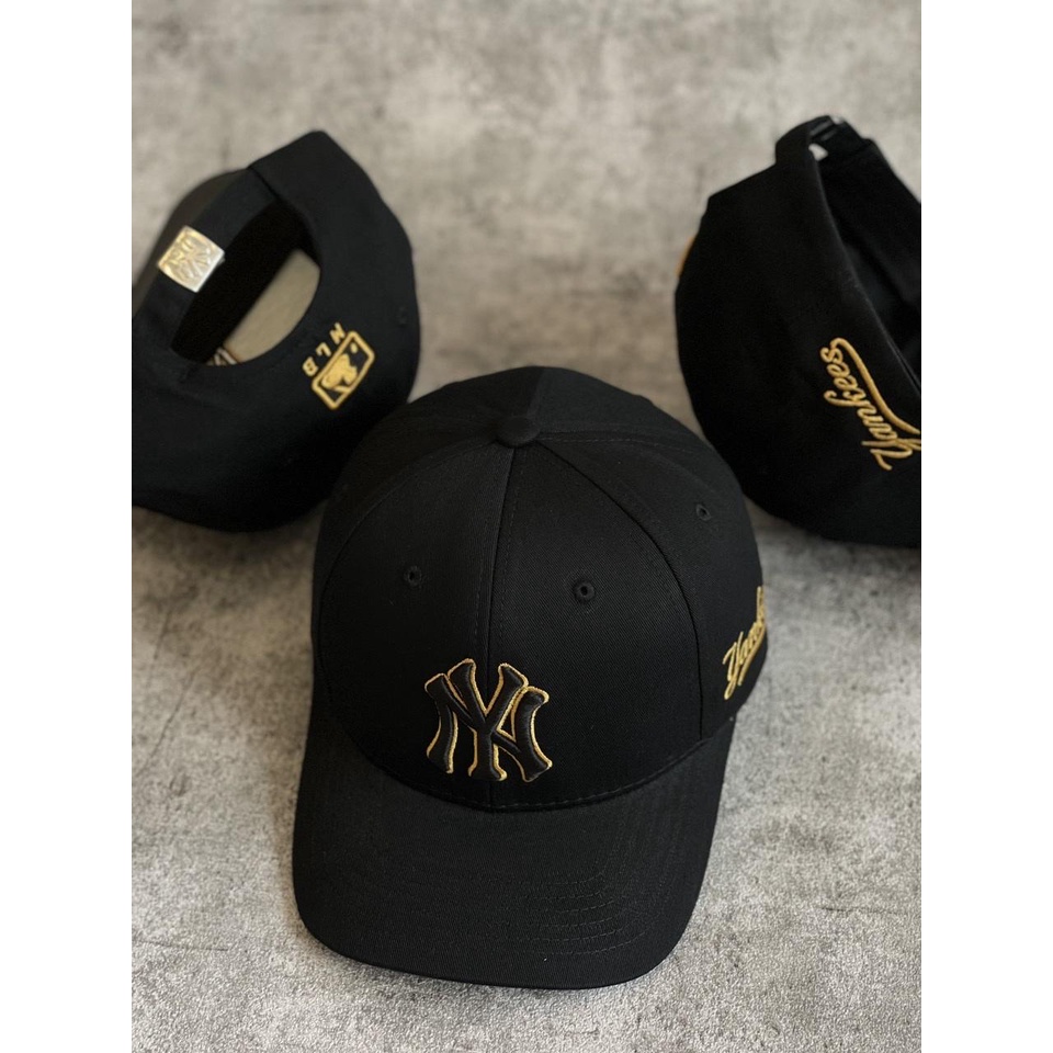 Mũ lưỡi trai nam nữ MLB N.Y logo thêu vàng Free size dành cho mọi lứa tuổi