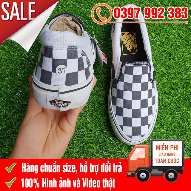 [VIDEO ẢNH THẬT] Giày Thể Thao Lười Slip On Caro Đen Trắng