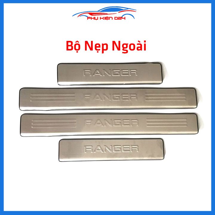 Bộ ốp bậc cửa trong ngoài Ranger 2016-2017-2018-2019-2020-2021-2022 Inox chống trầy trang trí xe