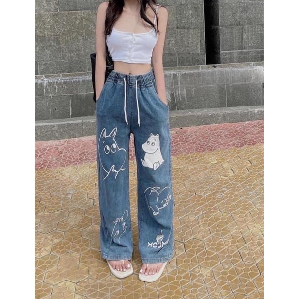 Quần jean suông lưng thun TL