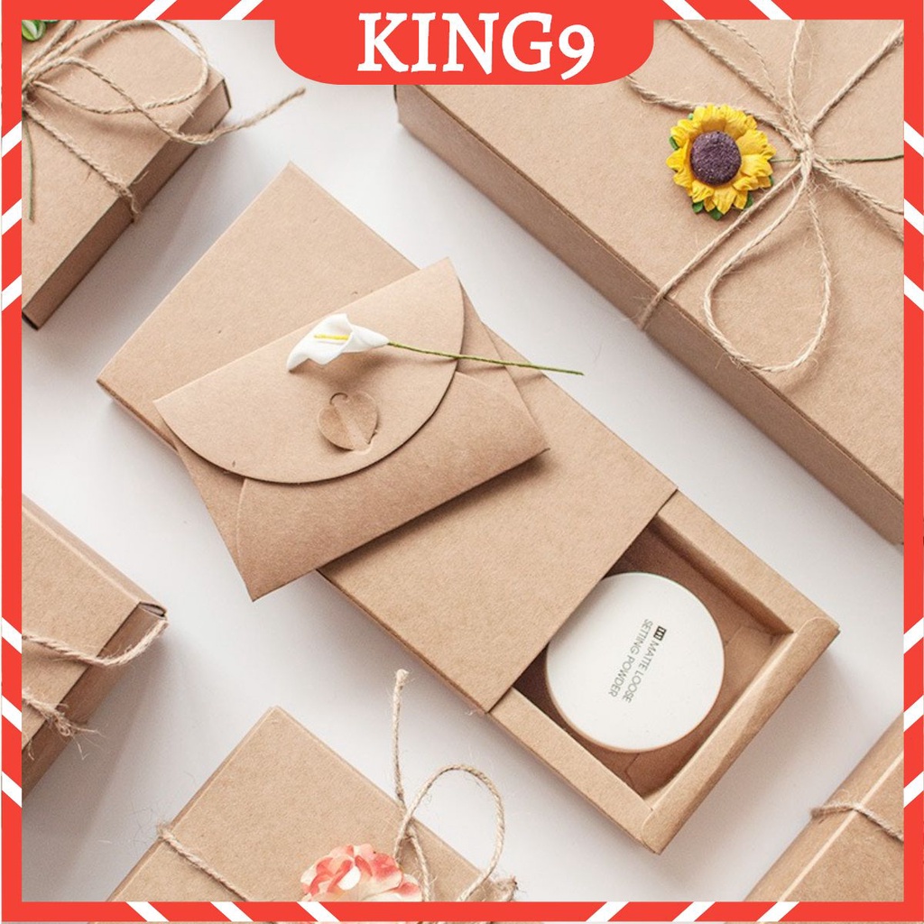 Hộp quà tặng hộp quà sinh nhật giấy nâu kraft dạng gấp chắc chắn phong cách vintage KING9