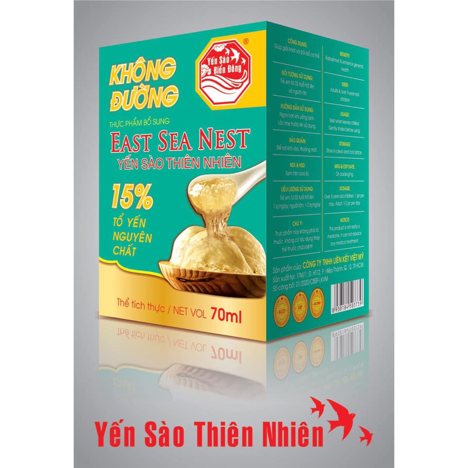 TỔ YẾN CHƯNG SẴN KHÔNG ĐƯỜNG (ISOMAL)- EAST SEA NEST(15% TỔ YẾN) -70ML/LỌ-date 2023