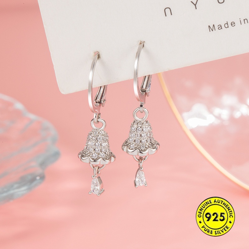 Bông Tai Mạ Bạc 925 Hình Chuông Gió Đính Kim Cương Phong Cách Retro Hàn Quốc
