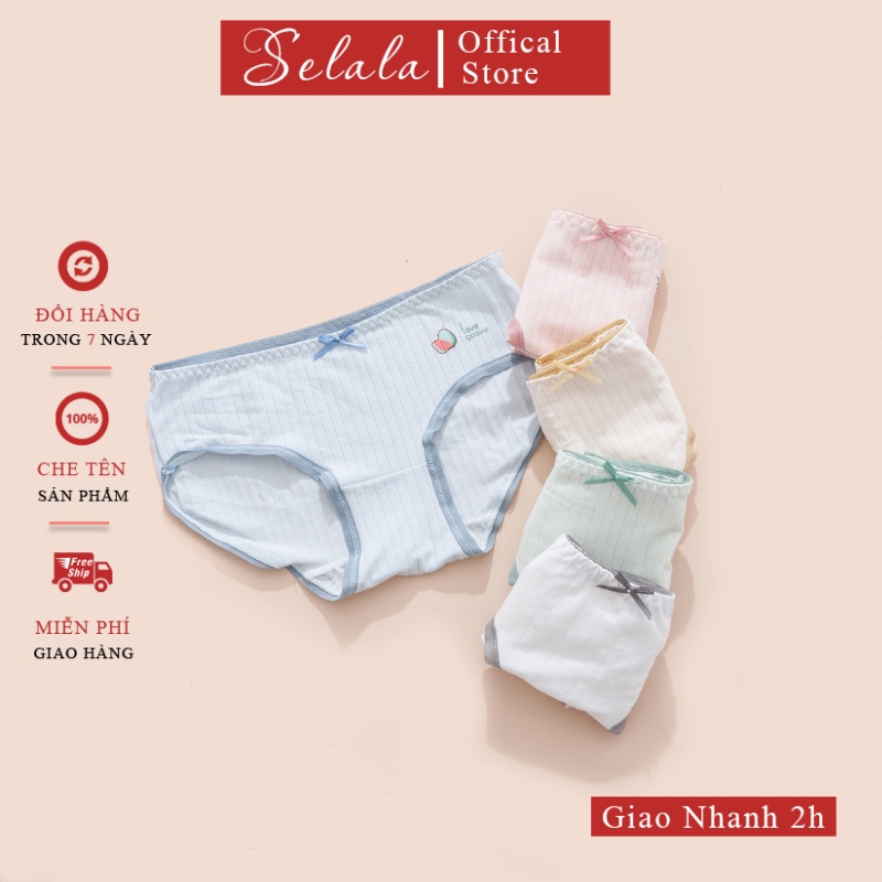 Set 5 Quần Lót Selala Cotton Thoáng Mát Họa Tiết Hoa Quả Phối Nơ Cực Xinh QC37